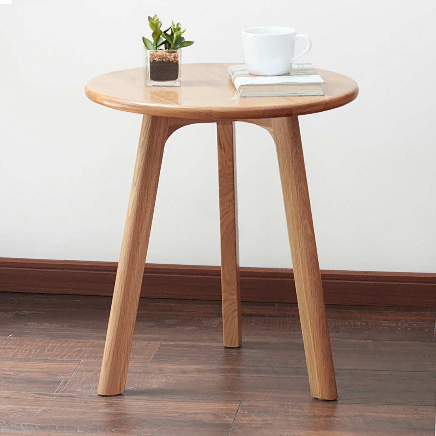 Round End Table - Small End Table Side Table Coffee Table Bedside Table Night Stand for Living Room Bedroom & Balcony, 100% Natural Solid Oak Wood Easy to Assemble - Usofuns
