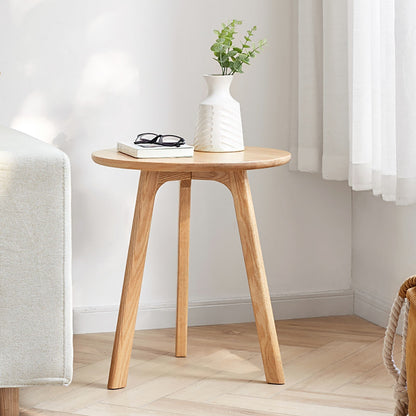 Round End Table - Small End Table Side Table Coffee Table Bedside Table Night Stand for Living Room Bedroom & Balcony, 100% Natural Solid Oak Wood Easy to Assemble - Usofuns