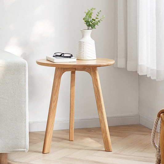 Round End Table - Small End Table Side Table Coffee Table Bedside Table Night Stand for Living Room Bedroom & Balcony, 100% Natural Solid Oak Wood Easy to Assemble - Usofuns