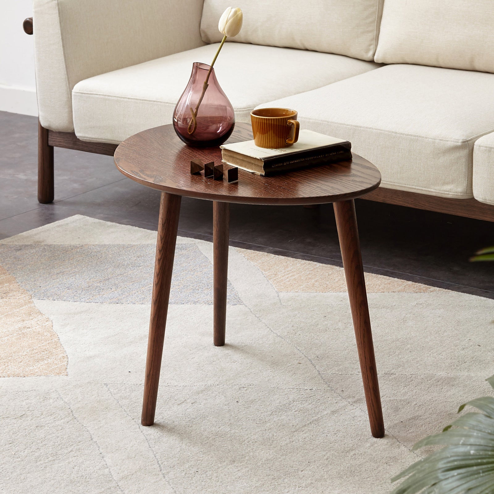 (SINGLE) Center Table Low Table 100% Solid Oak Wood Top Plate Desk Pebble Shaped Natural Wooden Coffee Table Width 50 x Depth 44.5 x Height 65 cm Desk Work from Home Easy to Assemble - Usofuns