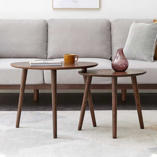 (SINGLE) Center Table Low Table 100% Solid Oak Wood Top Plate Desk Pebble Shaped Natural Wooden Coffee Table Width 50 x Depth 44.5 x Height 65 cm Desk Work from Home Easy to Assemble - Usofuns