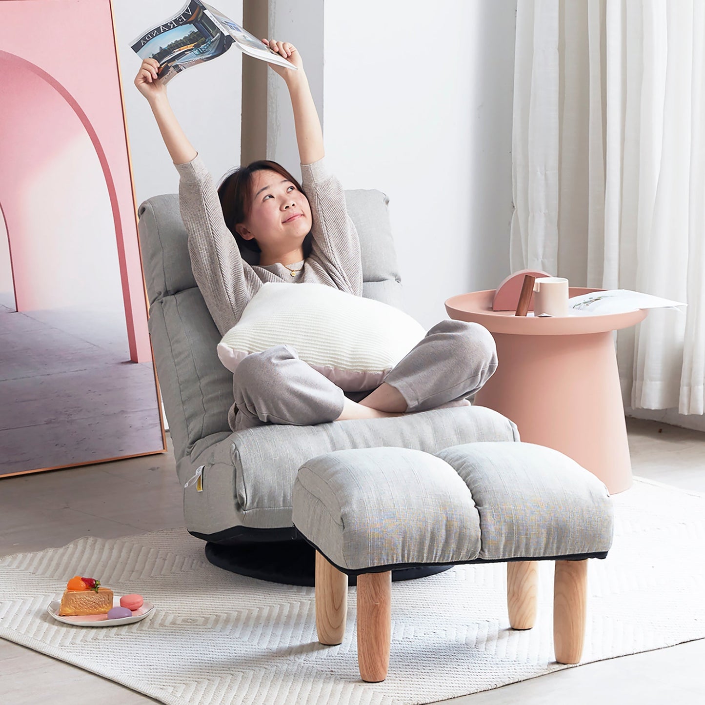 Single sofa reclining chair Japanese chair lazy sofa tatami balcony reclining chair leisure sofa adjustable chair - Usofuns