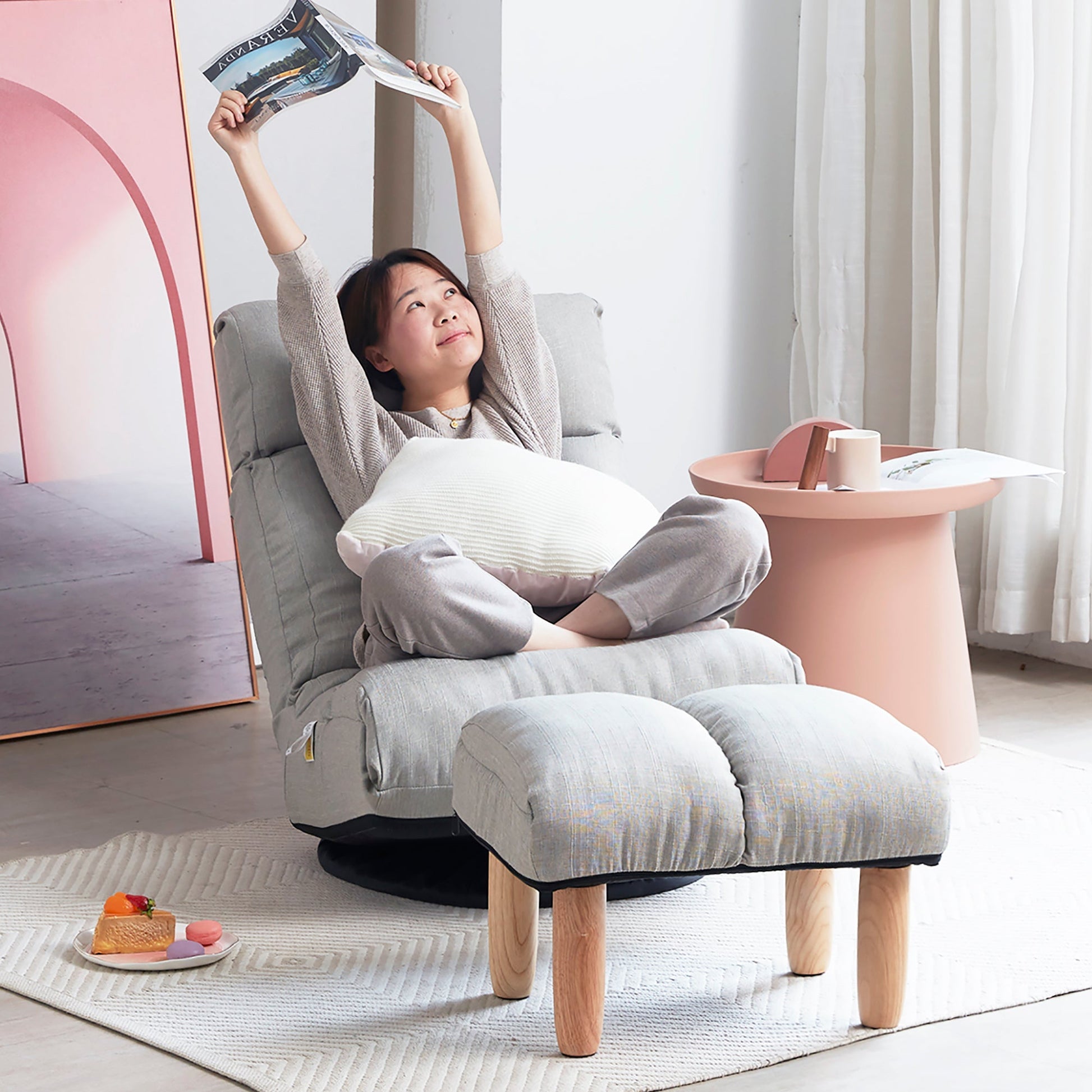 Single sofa reclining chair Japanese chair lazy sofa tatami balcony reclining chair leisure sofa adjustable chair - Usofuns