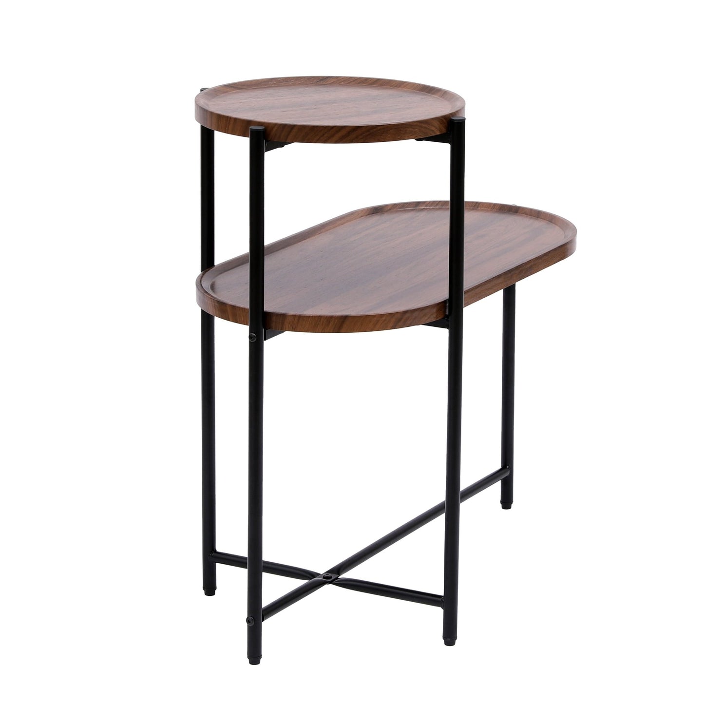 Small Coffee Tables 2 - tier Modern Sofa Side Table with Wood Storage Shelf Living Room End Tables Nightstands (Walnut Brown) - Usofuns