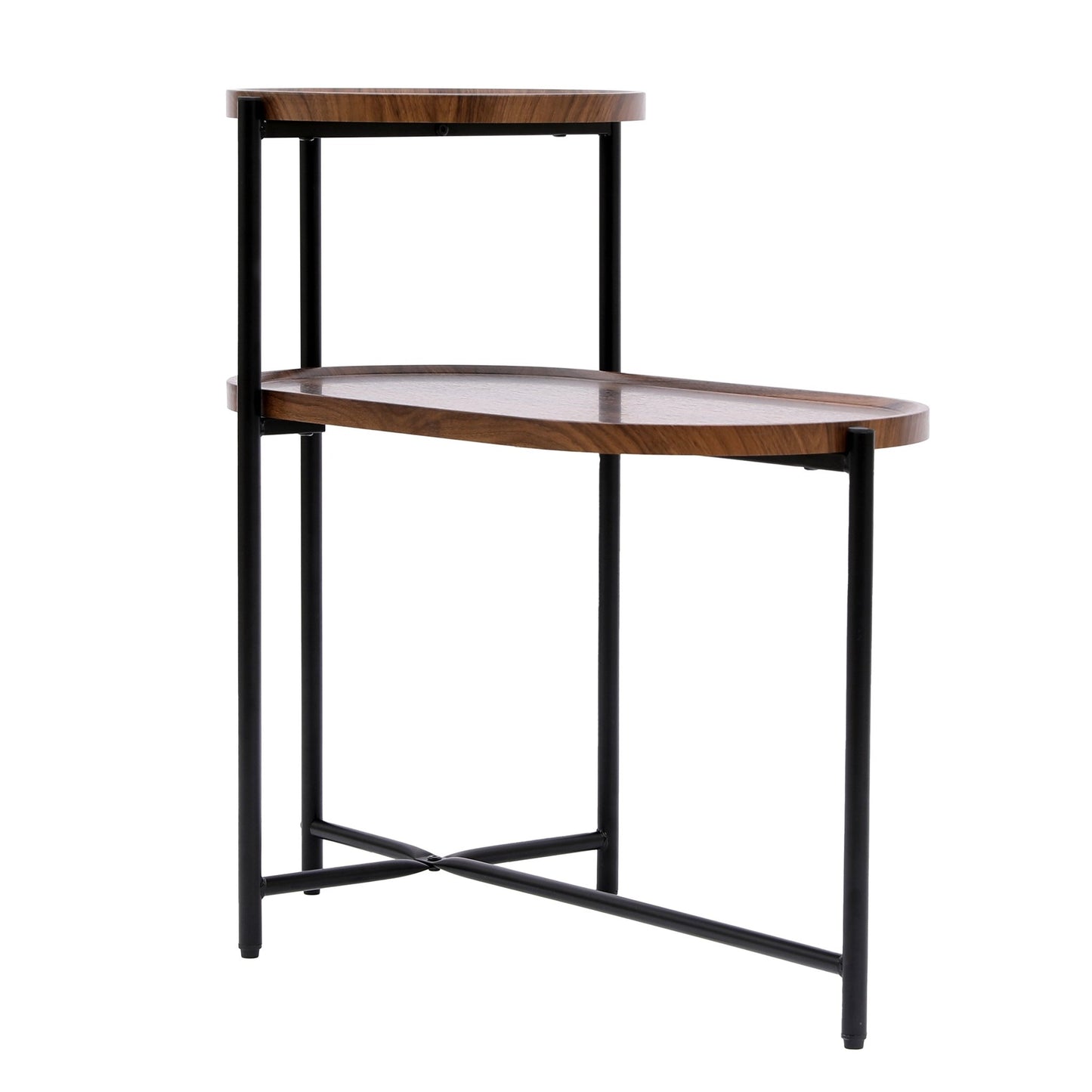 Small Coffee Tables 2 - tier Modern Sofa Side Table with Wood Storage Shelf Living Room End Tables Nightstands (Walnut Brown) - Usofuns