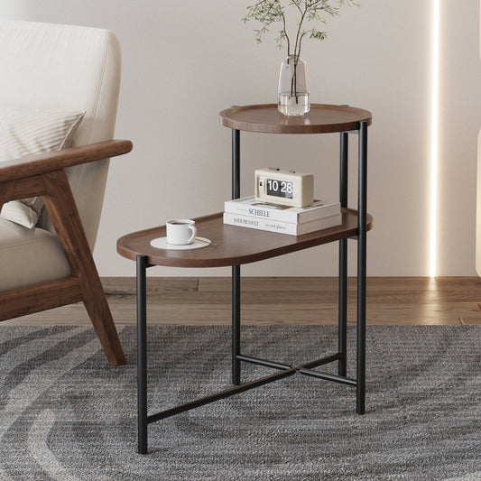 Small Coffee Tables 2 - tier Modern Sofa Side Table with Wood Storage Shelf Living Room End Tables Nightstands (Walnut Brown) - Usofuns