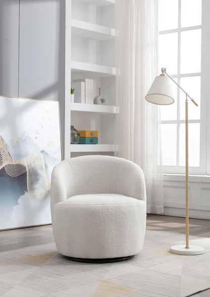 Teddy Fabric Swivel Accent Armchair Barrel Chair With Black Powder Coating Metal Ring,Ivory White - Usofuns